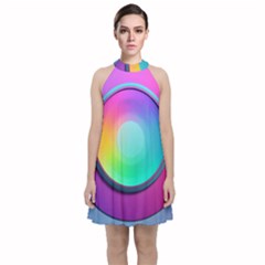 Circle Colorful Rainbow Spectrum Button Gradient Psychedelic Art Velvet Halter Neckline Dress 