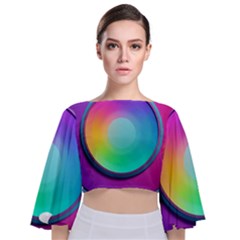 Circle Colorful Rainbow Spectrum Button Gradient Psychedelic Art Tie Back Butterfly Sleeve Chiffon Top