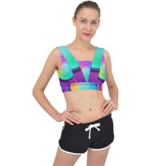 Circle Colorful Rainbow Spectrum Button Gradient Psychedelic Art V-back Sports Bra