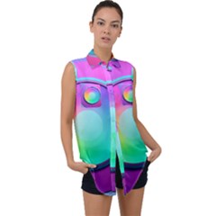 Circle Colorful Rainbow Spectrum Button Gradient Psychedelic Art Sleeveless Chiffon Button Shirt