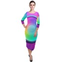 Circle Colorful Rainbow Spectrum Button Gradient Psychedelic Art Quarter Sleeve Midi Velour Bodycon Dress View1