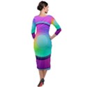 Circle Colorful Rainbow Spectrum Button Gradient Psychedelic Art Quarter Sleeve Midi Velour Bodycon Dress View2