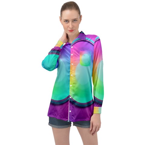 Circle Colorful Rainbow Spectrum Button Gradient Psychedelic Art Long Sleeve Satin Shirt by Maspions