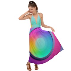 Circle Colorful Rainbow Spectrum Button Gradient Psychedelic Art Backless Maxi Beach Dress