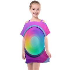 Circle Colorful Rainbow Spectrum Button Gradient Psychedelic Art Kids  One Piece Chiffon Dress