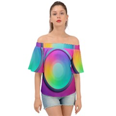 Circle Colorful Rainbow Spectrum Button Gradient Psychedelic Art Off Shoulder Short Sleeve Top