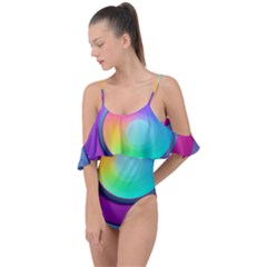 Circle Colorful Rainbow Spectrum Button Gradient Psychedelic Art Drape Piece Swimsuit by Maspions