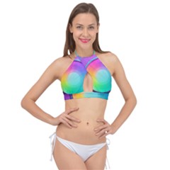 Circle Colorful Rainbow Spectrum Button Gradient Psychedelic Art Cross Front Halter Bikini Top