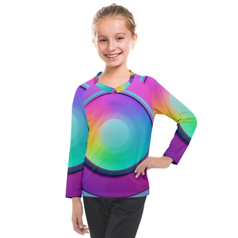 Circle Colorful Rainbow Spectrum Button Gradient Psychedelic Art Kids  Long Mesh T-shirt by Maspions