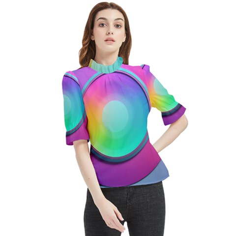 Circle Colorful Rainbow Spectrum Button Gradient Psychedelic Art Frill Neck Blouse by Maspions