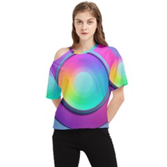 Circle Colorful Rainbow Spectrum Button Gradient Psychedelic Art One Shoulder Cut Out T-shirt by Maspions