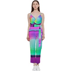 Circle Colorful Rainbow Spectrum Button Gradient Psychedelic Art V-neck Camisole Jumpsuit by Maspions