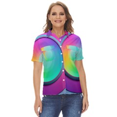 Circle Colorful Rainbow Spectrum Button Gradient Psychedelic Art Women s Short Sleeve Double Pocket Shirt