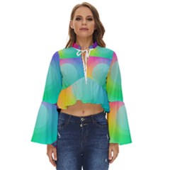 Circle Colorful Rainbow Spectrum Button Gradient Psychedelic Art Boho Long Bell Sleeve Top