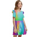 Circle Colorful Rainbow Spectrum Button Gradient Psychedelic Art Kids  Frilly Sleeves Pocket Dress View2