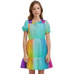 Circle Colorful Rainbow Spectrum Button Gradient Psychedelic Art Kids  Puff Sleeved Dress by Maspions