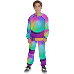 Circle Colorful Rainbow Spectrum Button Gradient Psychedelic Art Kids  Sweatshirt Set by Maspions