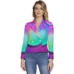 Circle Colorful Rainbow Spectrum Button Gradient Psychedelic Art Women s Long Sleeve Revers Collar Cropped Jacket by Maspions