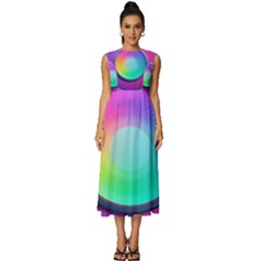 Circle Colorful Rainbow Spectrum Button Gradient Psychedelic Art Sleeveless Round Neck Midi Dress