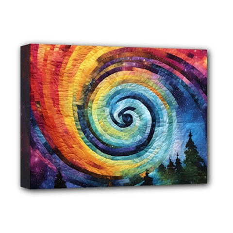 Cosmic Rainbow Quilt Artistic Swirl Spiral Forest Silhouette Fantasy Deluxe Canvas 16  X 12  (stretched) 