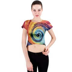 Cosmic Rainbow Quilt Artistic Swirl Spiral Forest Silhouette Fantasy Crew Neck Crop Top