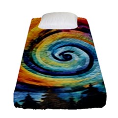 Cosmic Rainbow Quilt Artistic Swirl Spiral Forest Silhouette Fantasy Fitted Sheet (single Size)