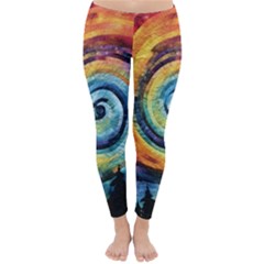 Cosmic Rainbow Quilt Artistic Swirl Spiral Forest Silhouette Fantasy Classic Winter Leggings