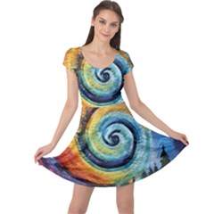 Cosmic Rainbow Quilt Artistic Swirl Spiral Forest Silhouette Fantasy Cap Sleeve Dress