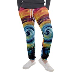 Cosmic Rainbow Quilt Artistic Swirl Spiral Forest Silhouette Fantasy Men s Jogger Sweatpants by Maspions