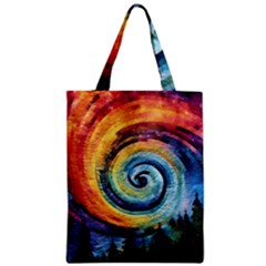 Cosmic Rainbow Quilt Artistic Swirl Spiral Forest Silhouette Fantasy Zipper Classic Tote Bag by Maspions