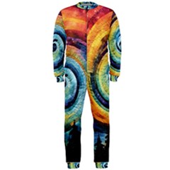 Cosmic Rainbow Quilt Artistic Swirl Spiral Forest Silhouette Fantasy Onepiece Jumpsuit (men)