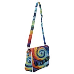 Cosmic Rainbow Quilt Artistic Swirl Spiral Forest Silhouette Fantasy Shoulder Bag With Back Zipper