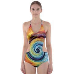 Cosmic Rainbow Quilt Artistic Swirl Spiral Forest Silhouette Fantasy Cut-out One Piece Swimsuit