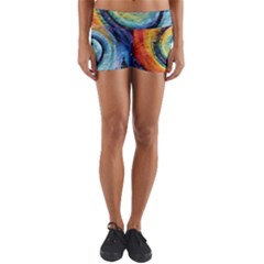 Cosmic Rainbow Quilt Artistic Swirl Spiral Forest Silhouette Fantasy Yoga Shorts