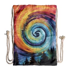 Cosmic Rainbow Quilt Artistic Swirl Spiral Forest Silhouette Fantasy Drawstring Bag (large) by Maspions