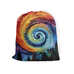 Cosmic Rainbow Quilt Artistic Swirl Spiral Forest Silhouette Fantasy Drawstring Pouch (xl)