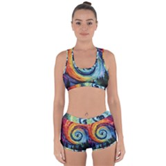 Cosmic Rainbow Quilt Artistic Swirl Spiral Forest Silhouette Fantasy Racerback Boyleg Bikini Set by Maspions