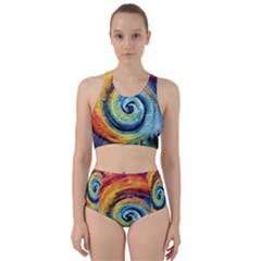 Cosmic Rainbow Quilt Artistic Swirl Spiral Forest Silhouette Fantasy Racer Back Bikini Set