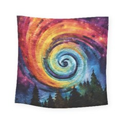 Cosmic Rainbow Quilt Artistic Swirl Spiral Forest Silhouette Fantasy Square Tapestry (small)