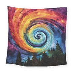 Cosmic Rainbow Quilt Artistic Swirl Spiral Forest Silhouette Fantasy Square Tapestry (large)