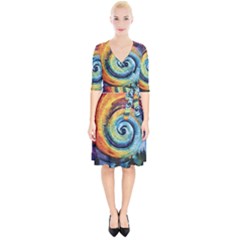 Cosmic Rainbow Quilt Artistic Swirl Spiral Forest Silhouette Fantasy Wrap Up Cocktail Dress by Maspions