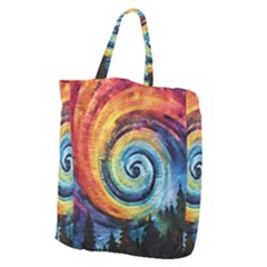 Cosmic Rainbow Quilt Artistic Swirl Spiral Forest Silhouette Fantasy Giant Grocery Tote by Maspions