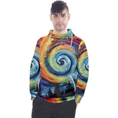 Cosmic Rainbow Quilt Artistic Swirl Spiral Forest Silhouette Fantasy Men s Pullover Hoodie