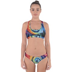 Cosmic Rainbow Quilt Artistic Swirl Spiral Forest Silhouette Fantasy Cross Back Hipster Bikini Set