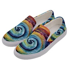 Cosmic Rainbow Quilt Artistic Swirl Spiral Forest Silhouette Fantasy Men s Canvas Slip Ons