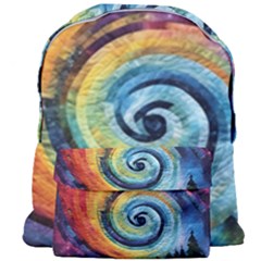 Cosmic Rainbow Quilt Artistic Swirl Spiral Forest Silhouette Fantasy Giant Full Print Backpack by Maspions