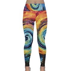 Cosmic Rainbow Quilt Artistic Swirl Spiral Forest Silhouette Fantasy Lightweight Velour Classic Yoga Leggings by Maspions