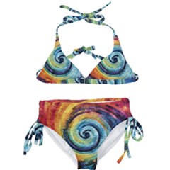 Cosmic Rainbow Quilt Artistic Swirl Spiral Forest Silhouette Fantasy Kids  Classic Bikini Set by Maspions