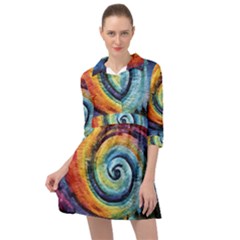 Cosmic Rainbow Quilt Artistic Swirl Spiral Forest Silhouette Fantasy Mini Skater Shirt Dress by Maspions