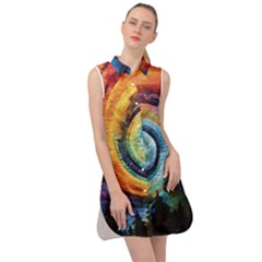 Cosmic Rainbow Quilt Artistic Swirl Spiral Forest Silhouette Fantasy Sleeveless Shirt Dress